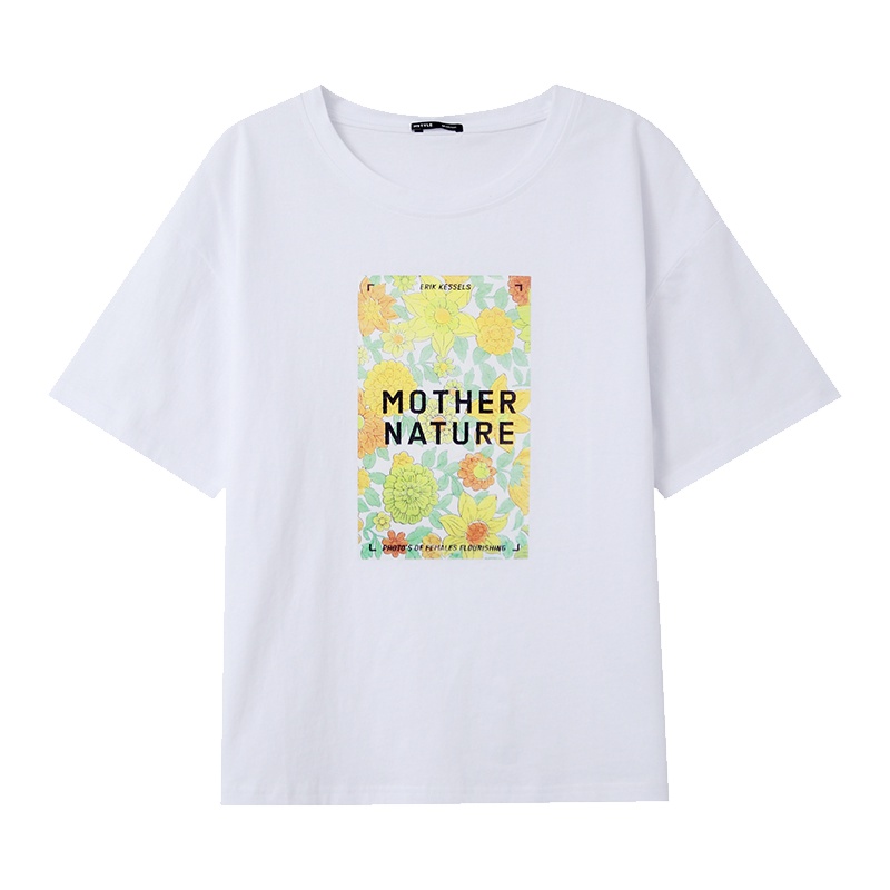 韩都衣舍2019夏装新款女装韩版宽松字母印花短袖上衣T恤KY11082湲