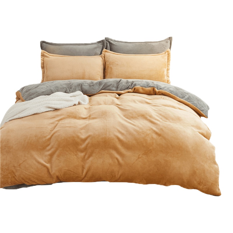 南极人(NanJiren)家纺 加厚保暖纯色双拼法莱绒四件套绗缝床品套件 床上用品1.5m床1.8米床聚酯纤维被套床单