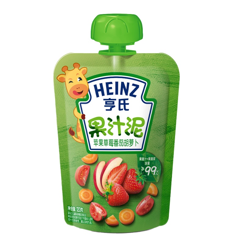 亨氏(Heinz)乐维滋蔬乐2+2果汁泥果泥-苹果草莓番茄胡萝卜120g 果泥婴儿果泥吸吸乐 宝宝水果泥辅食宝宝营
