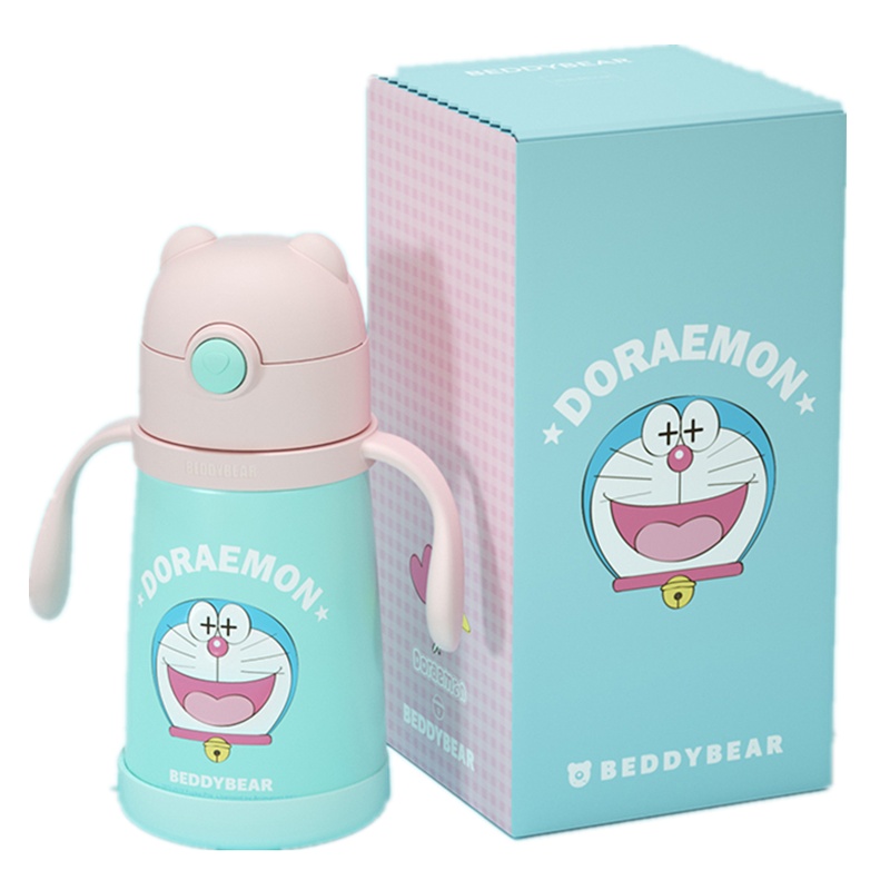 免费刻字哆啦A梦系列杯具熊儿童保温杯带吸管儿童水杯316不锈钢内胆宝宝学饮杯儿童保温壶320mlBEDDYBEAR