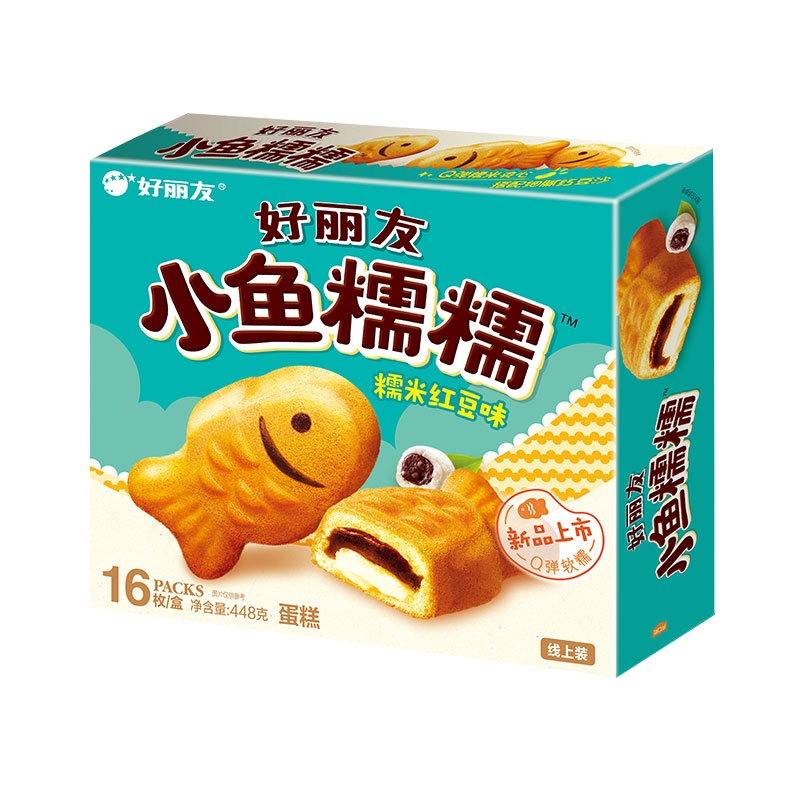 好丽友小鱼糯糯派红枣味 448g*2盒小鱼糯糯夹心蛋糕早餐面包下午茶办公室休闲零食