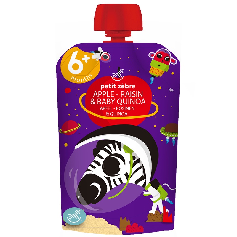 小马斑斑(Petit Zèbre)婴幼儿二段辅食 苹果葡萄干小藜麦 水果谷物泥欧洲进口果泥100g (6个月以上适用)