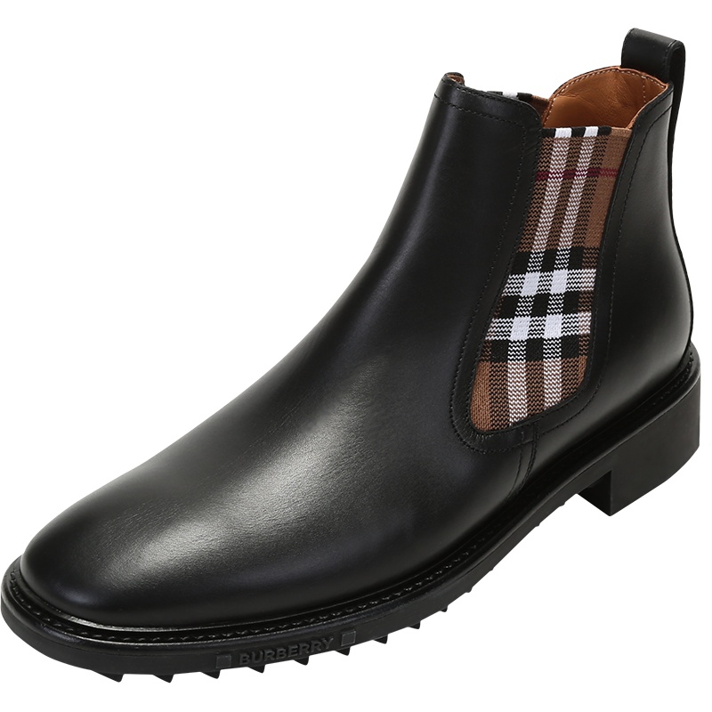 博柏利/巴宝莉 BURBERRY 男款牛皮/织物/橡胶杏仁形靴头靴子短靴切尔西靴80452441