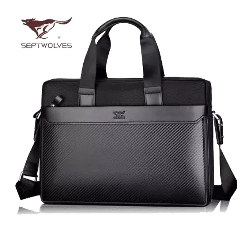 七匹狼男士单肩包时尚商务斜挎包休闲牛津布运动背包男包 黑色1A10238