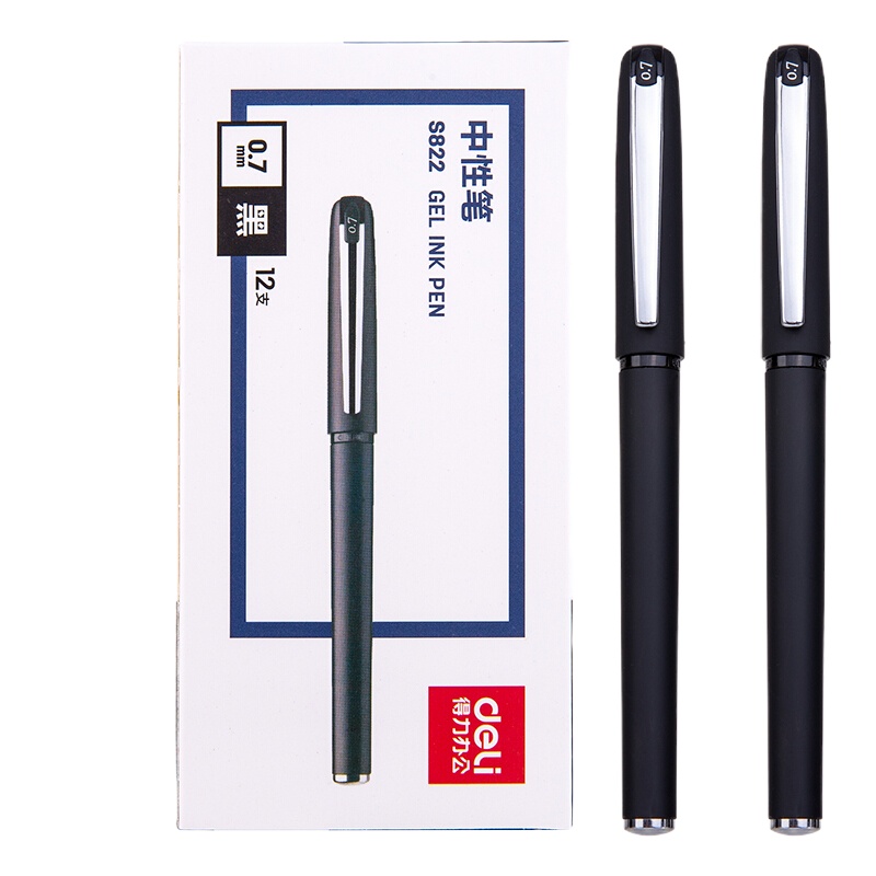得力S822办公中性笔0.7mm子弹头(黑) 12支/盒
