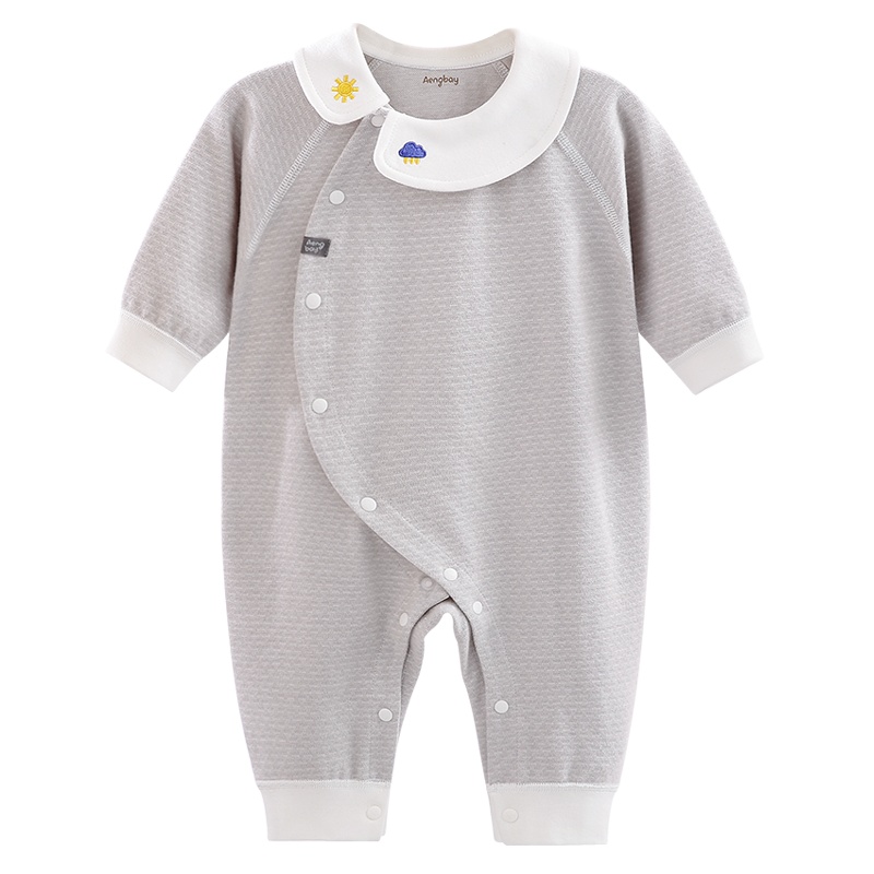 Aengbay婴儿连体衣新生儿男宝宝秋冬女翻领哈衣爬服衣服外出