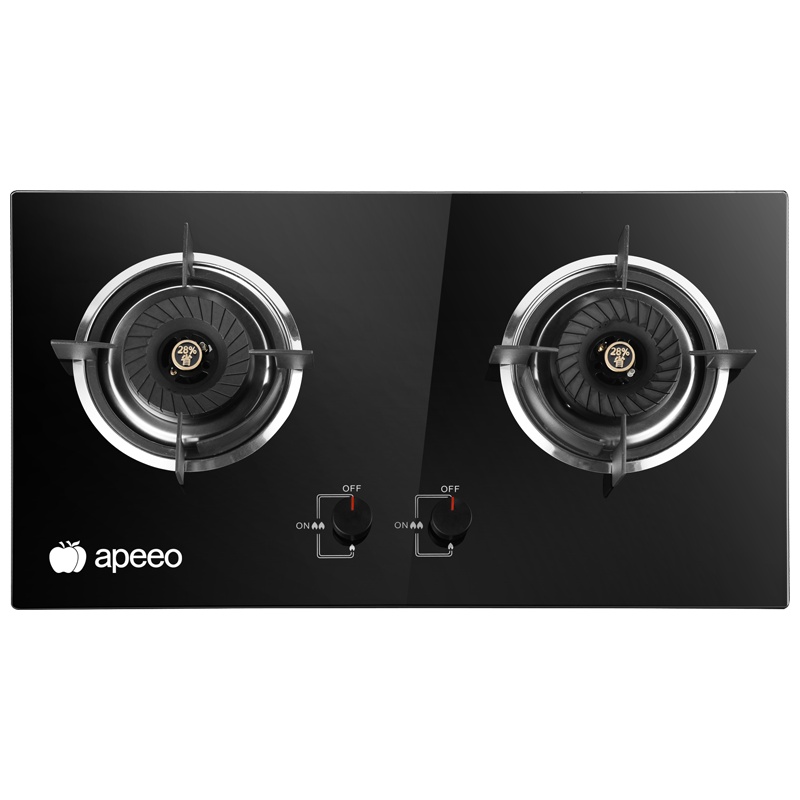 apeeo 燃气灶JZT-H-8633Y液化气嵌入式台嵌两用安全童锁熄火保护加厚火盖钢化玻璃面板双灶煤气灶
