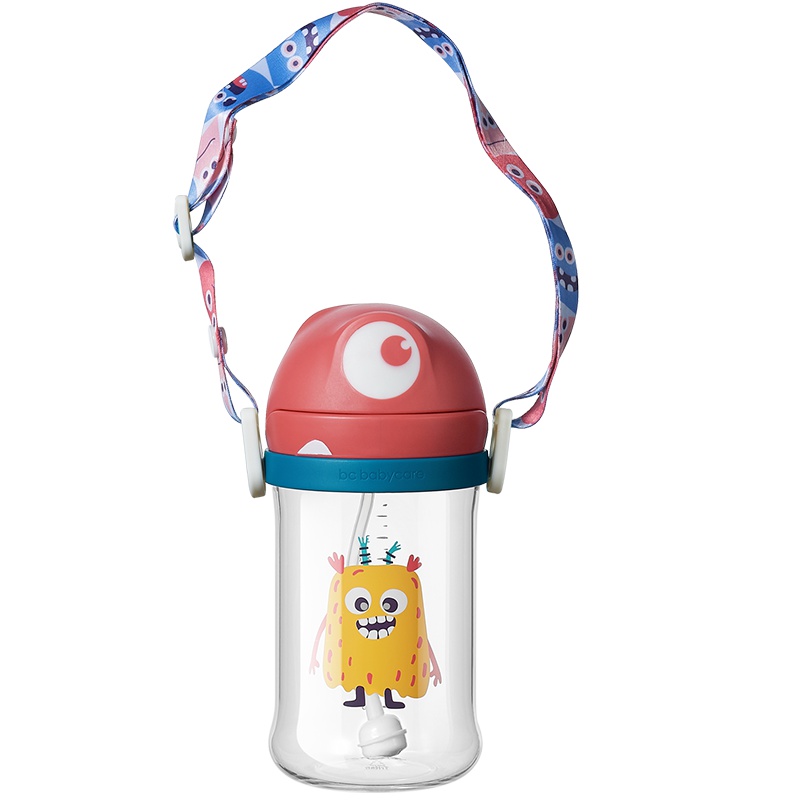 babycare婴儿学饮杯儿童喝水吸管杯子带手柄家用防摔宝宝水杯 tritan 挂绳款卡洛尔红360ML 2612