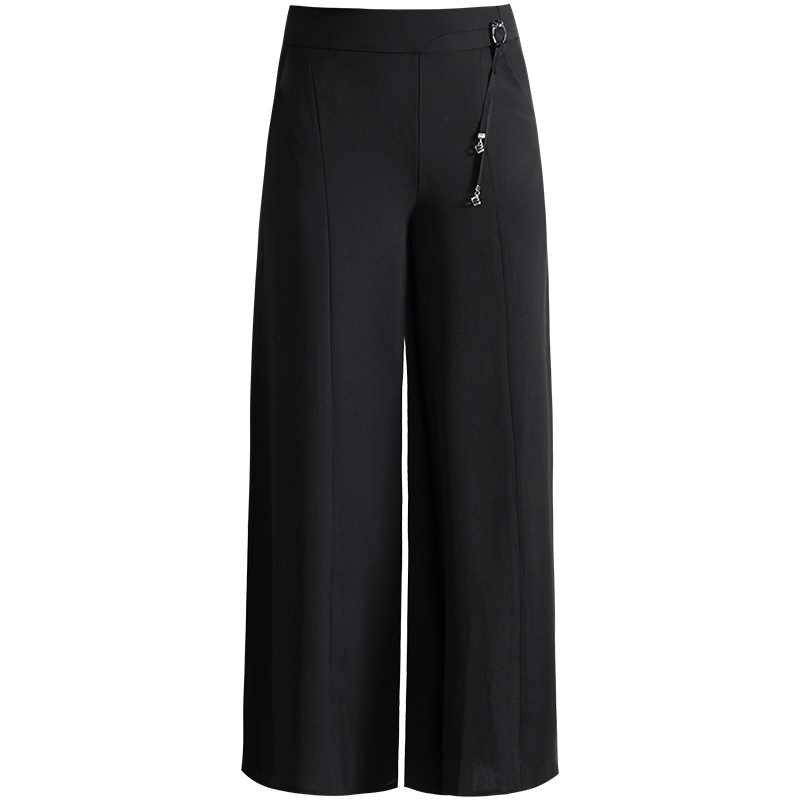 娅丽达女裤雪纺阔腿裤女垂感高腰黑色七分休闲2019夏款薄款裤子U2515A0