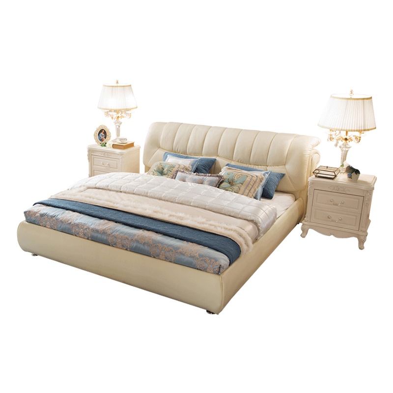 林氏木业简约现代真皮床头层牛皮1米8双人床皮艺床软床大婚床R185