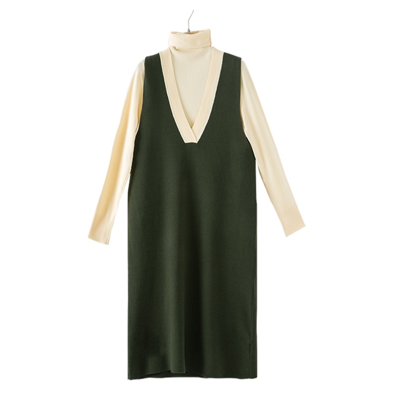 晚白2021春季新品简约两件套纯色打底针织衫背带裙毛衣裙套装女