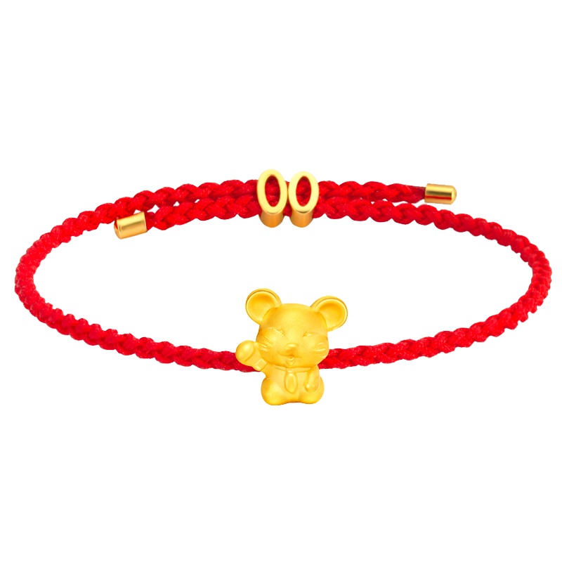 ZHAO LIANG 黄金吊坠 999足金3D硬金本命年生肖萌鼠红绳手串可爱卡通礼物送礼