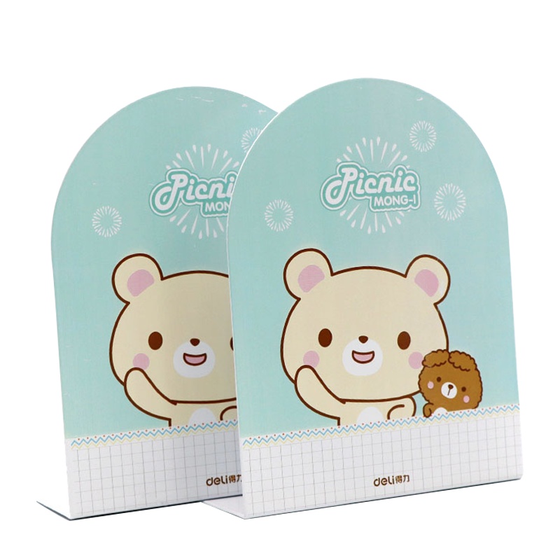 得力(deli)9273卡通圆形书立架卡通创意可爱高中生圆形书架小清新金属书靠 绿色 一对