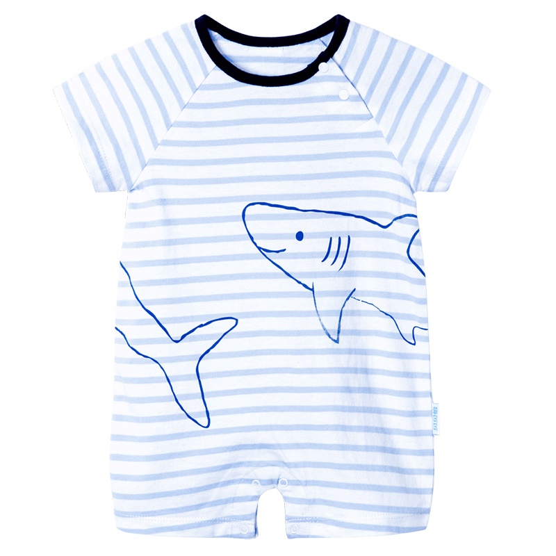 贝贝怡婴儿衣服条纹短袖连体衣夏季透气短袖哈衣爬服182L126
