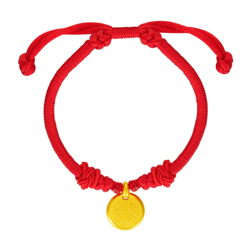 金一国囍足金3D硬金小牛牌男女通用款黄金吊坠 随机搭配红绳(定价)ACB046