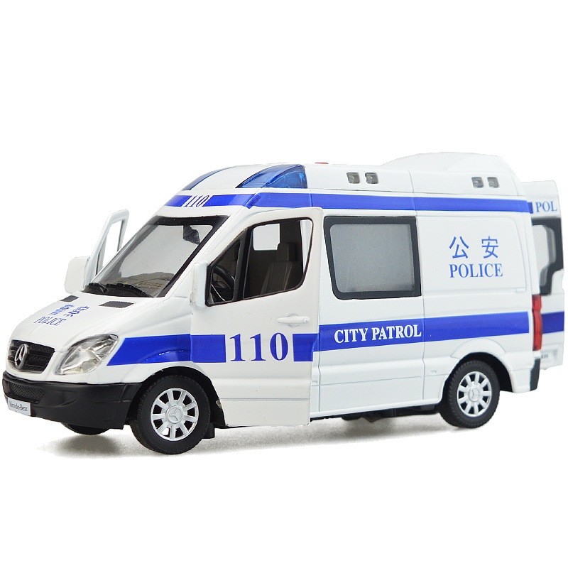 彩珀110警车合金声光回力汽车仿真儿童玩具汽车模型1:32