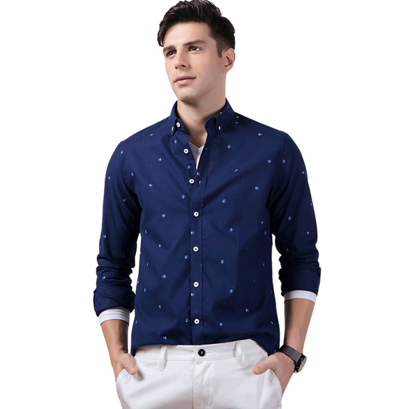HODO红豆男装商务休闲系列男士印花休闲长袖衬衫男