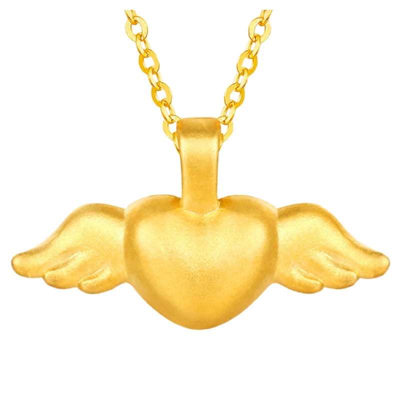 帛兰梓韵 黄金吊坠足金爱心翅膀项链女细款锁骨新款时尚挂坠纯金饰品送女友吊坠