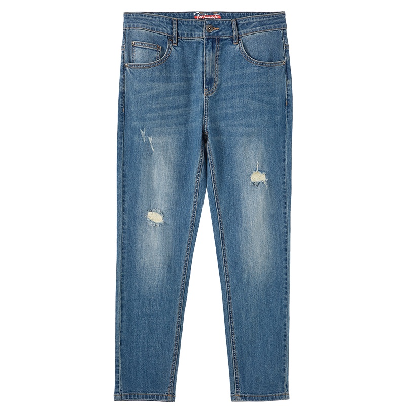 A21秋季2020男装新款 弹力低腰牛仔裤破洞潮男九分裤ins风男裤子