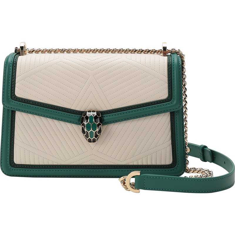 BVLGARI 宝格丽 女士 SERPENTI DIAMOND BLAST系列皮质蛇头扣绗缝手提单肩斜挎包 289945