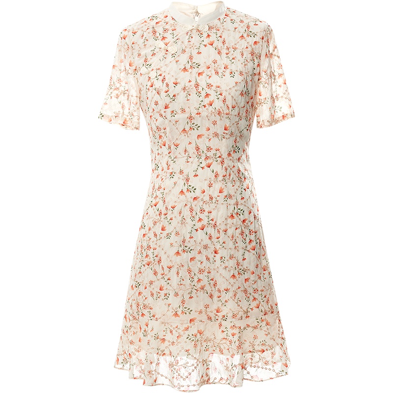 欧昵雪夏季改良版旗袍雪纺连衣裙女小个子复古盘扣碎花裙