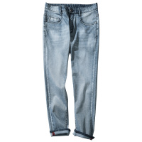 千纸鹤牛仔裤男修身韩版潮流天丝刺绣时尚猫须磨白直筒裤子80107