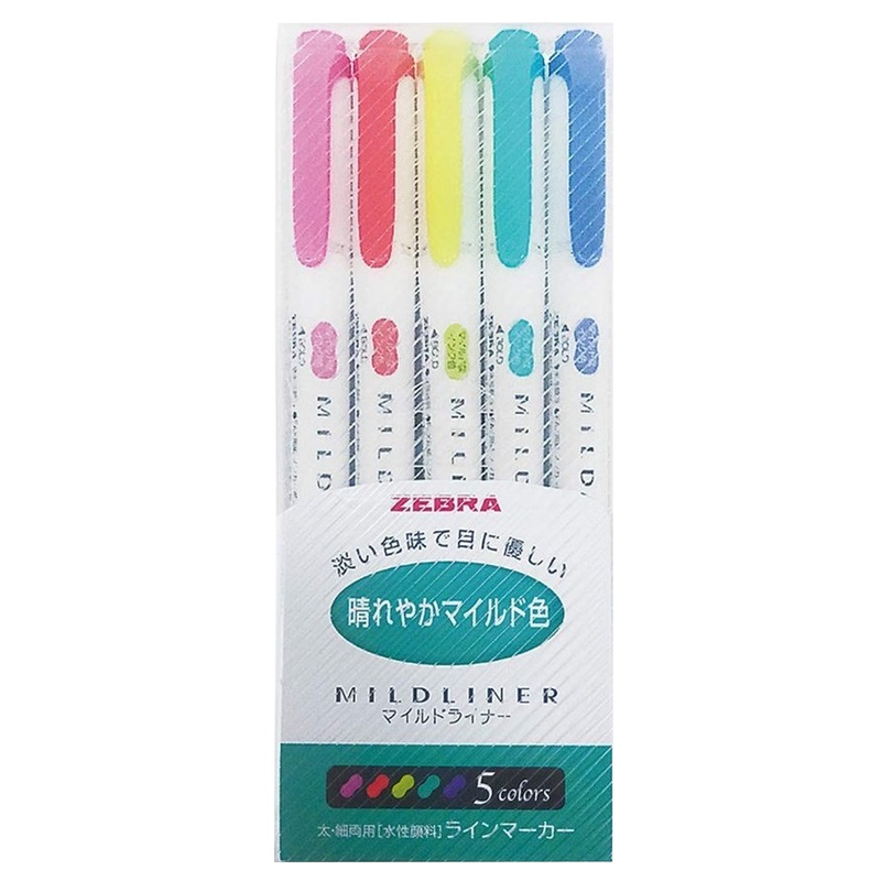 斑马(ZEBRA)日本进口 双头荧光笔标记笔类马克笔 5色/盒 WKT7