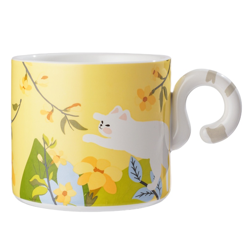 瑞幸咖啡(luckin coffee)创意个性花喵猫尾马克杯创意陶瓷可爱杯子情侣水杯