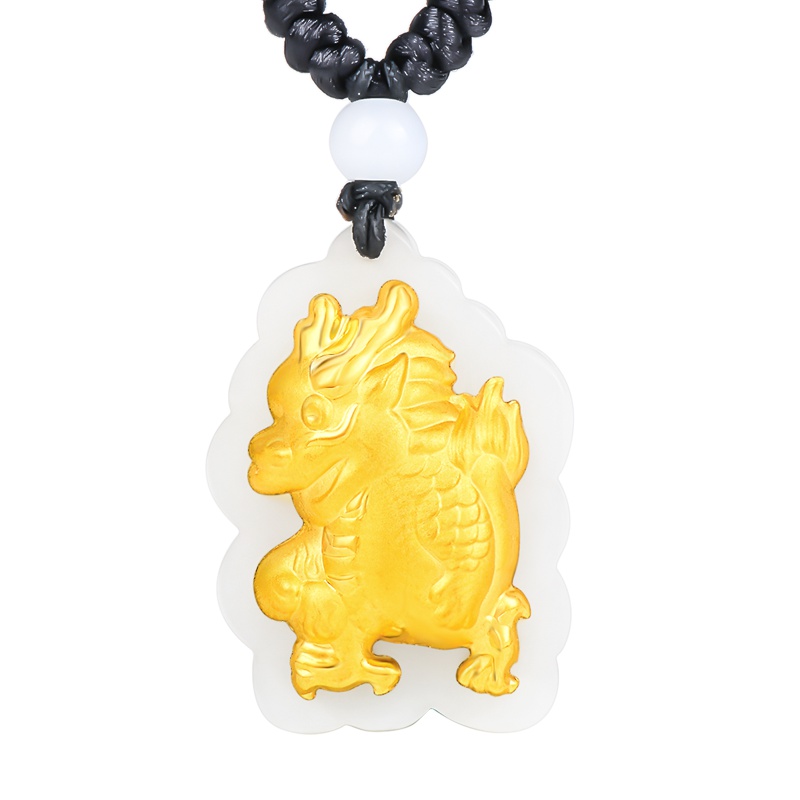 蒂蔻饰品新款金镶玉12生肖吊坠项链男女款和田玉红绳项坠宝宝款 龙