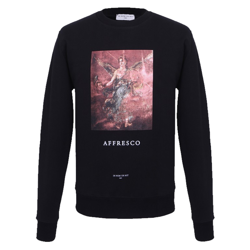 IH NOM UH NIT男士黑色棉质套头无帽卫衣NUW18206 009