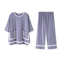 安之伴时尚睡衣女夏简约短袖护膝七分裤宽松休闲可外穿家居服套装