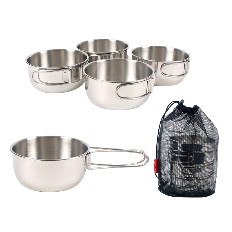 三极户外(Tripolar) TP5536 户外餐具钢碗304不锈钢4件套野营登山旅行垂钓野餐组合餐具