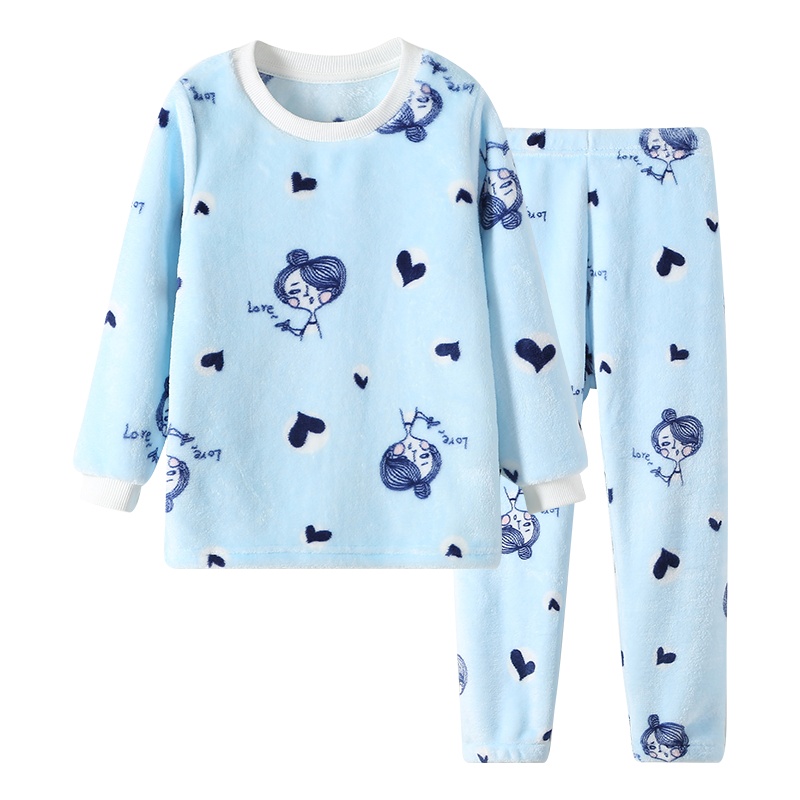 南极人儿童珊瑚绒睡衣家居服女童圆领长袖睡衣套装