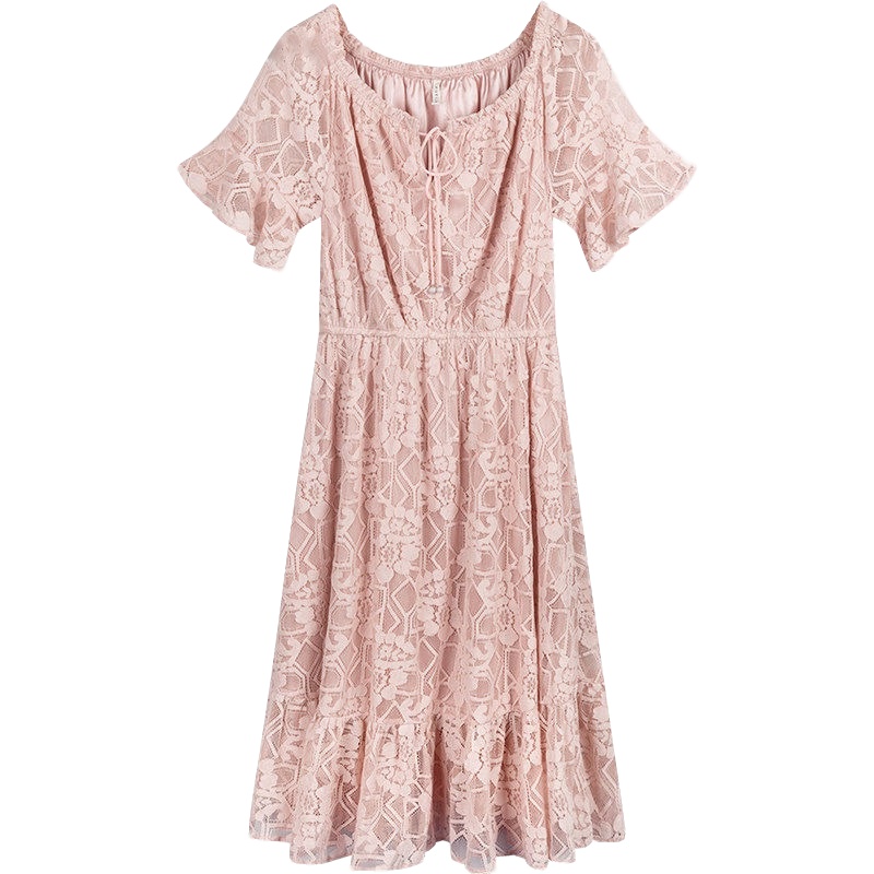 拉夏贝尔Puella夏季女装新款法式少女收腰气质显瘦蕾丝连衣裙女20012162