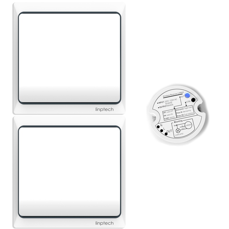 领普科技(Linptech)自发电无线遥控开关K4S 220V家用灯具自发电防水开关 单开单控双开双控三开双控开关