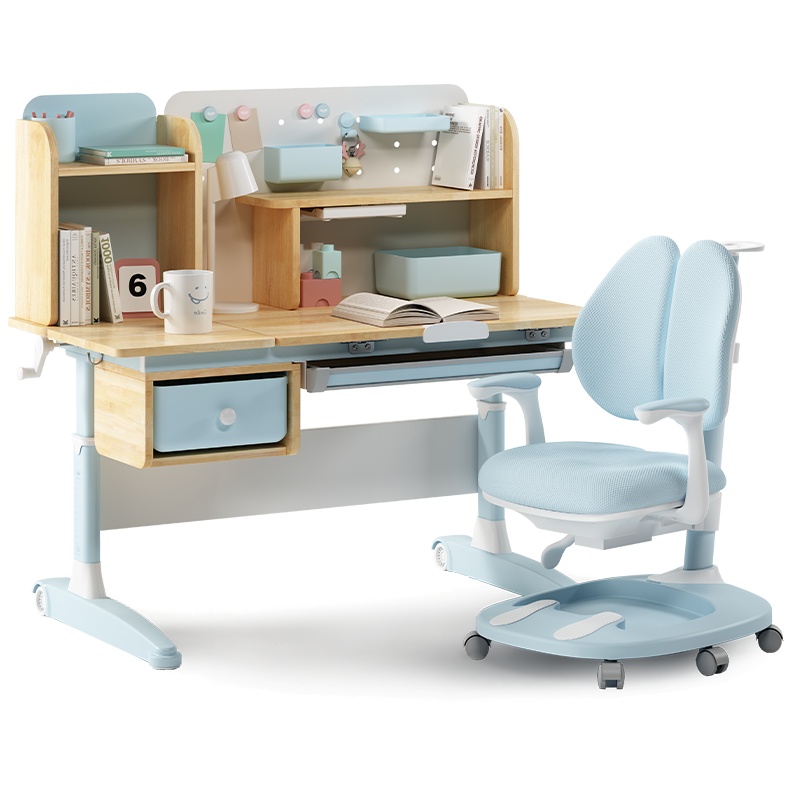 黑白调儿童书桌泰国橡胶木原木课桌苏宁极物家用写字桌椅套装学生学习桌
