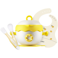 适盒a4box恒温饭盒套装辅食餐具宝宝防摔防烫保温吸盘--栀果黄