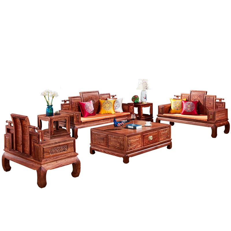 周家庄 红木家具非洲花梨(学名:刺猬紫檀)花梨木沙发新中式刺猬紫檀红木家具客厅全实木明清古典沙发组合
