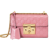[海外直邮]GUCCI 古驰Padlock系列女士粉色小号真皮链条锁扣单肩手提斜跨包409487 CWC1G 5812