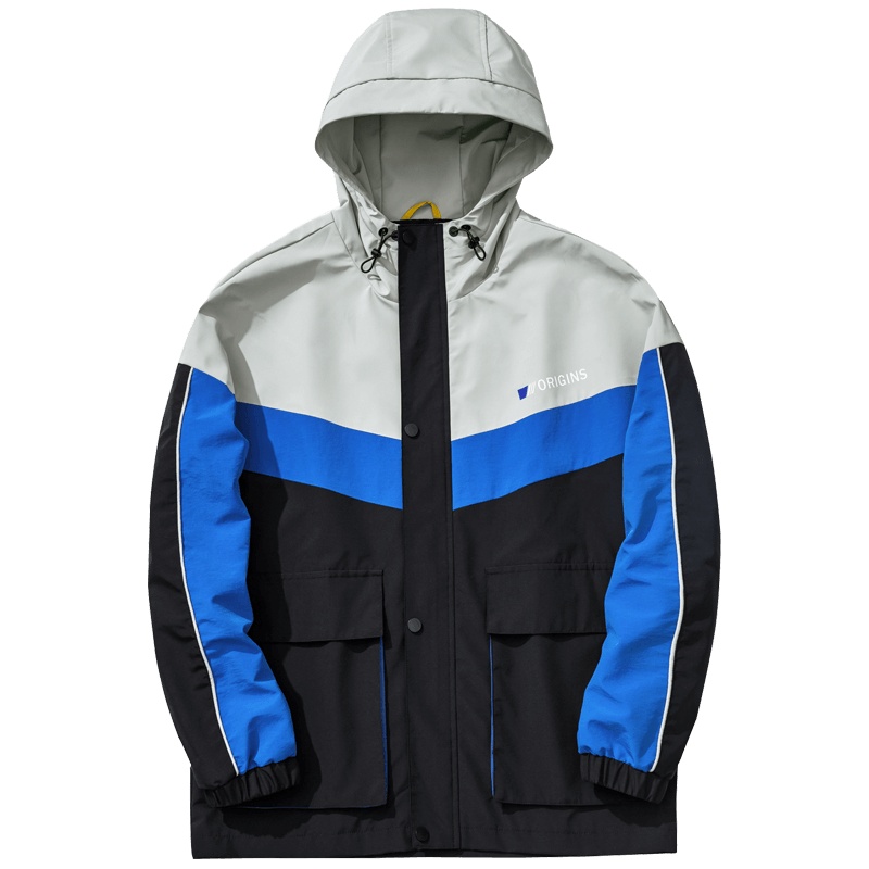 千纸鹤男士外套秋季新款潮流帅气撞色连帽中长款风衣男38020