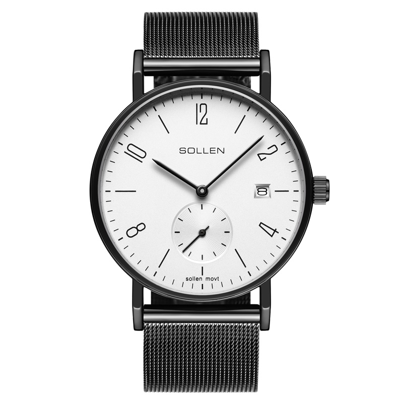 梭伦(SOLLEN)手表男士超薄款时尚休闲潮流男表简约休闲石英表学生皮带防水钢带SL-9045