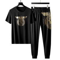 高端休闲套装男烫金短袖宽松大码透气长裤子运动潮牌网红T恤衣服
