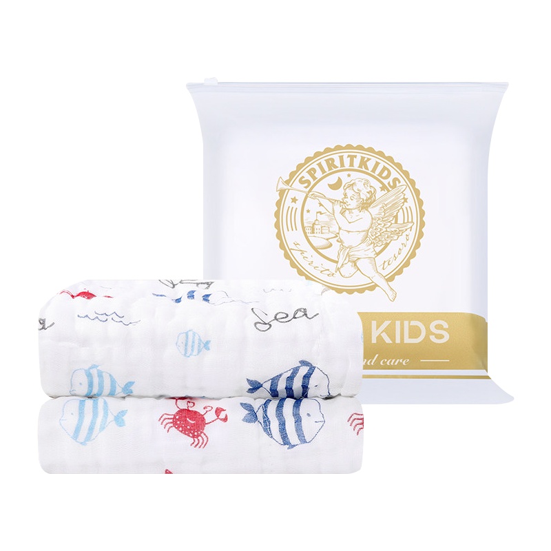 spiritkids婴儿纯棉浴巾超柔吸水宝宝纱布盖毯初生洗澡儿童毛巾被