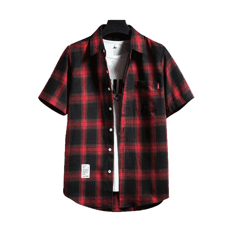 LEEVIRHINO2021年夏季新款男士棉质短袖衬衫男式中青年商务休闲时尚格子寸衫大码打底衫男士衬衣外套男装潮款衣服