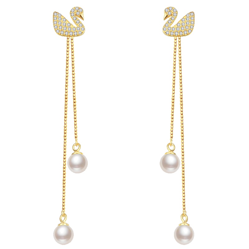 佰色传情(BRIR) 超仙天鹅耳环韩国气质百搭长款流苏耳坠s925纯银耳钉女淡水珍珠耳饰