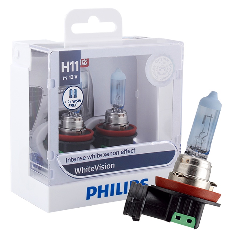 飞利浦(PHILIPS)璀璨之光H11升级型汽车灯泡大灯灯泡近光灯远光灯卤素灯2支装 增亮60%时尚白光