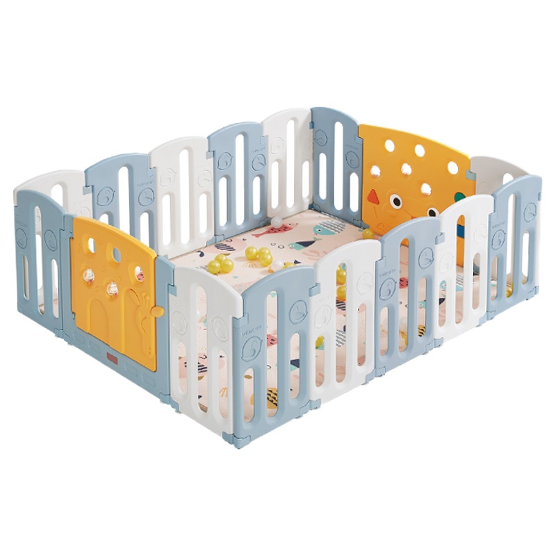 babycare儿童游戏围栏室内婴儿防护栏爬行垫安全学步14+2静谧蓝围栏+爬行垫[套装]