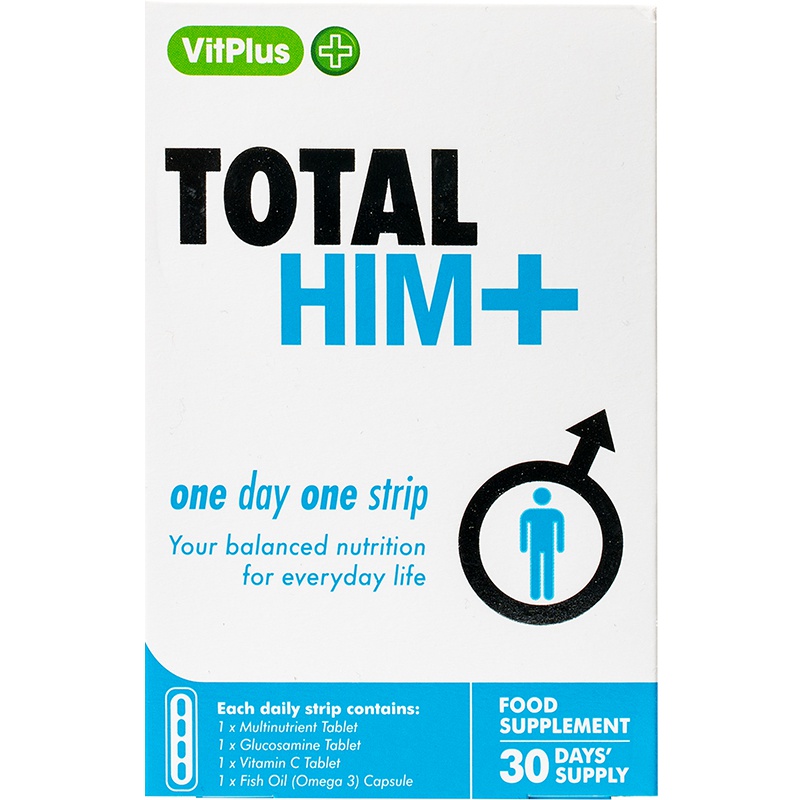 [年轻男士营养条]英国VitPlus+男士每日营养条复合维生素鱼油氨糖VC矿物质30条/盒