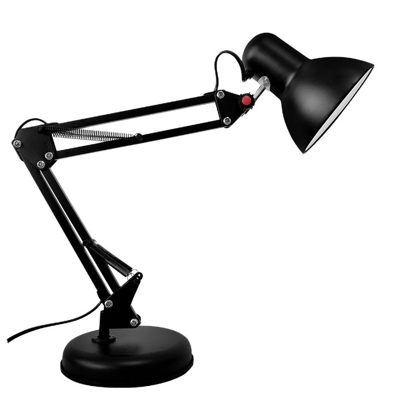 美式长臂台灯大学生宿舍学习闪电客LED卧室床头夹子阅读灯插电式 黑色三色调节无极调亮度送插头 调光开关