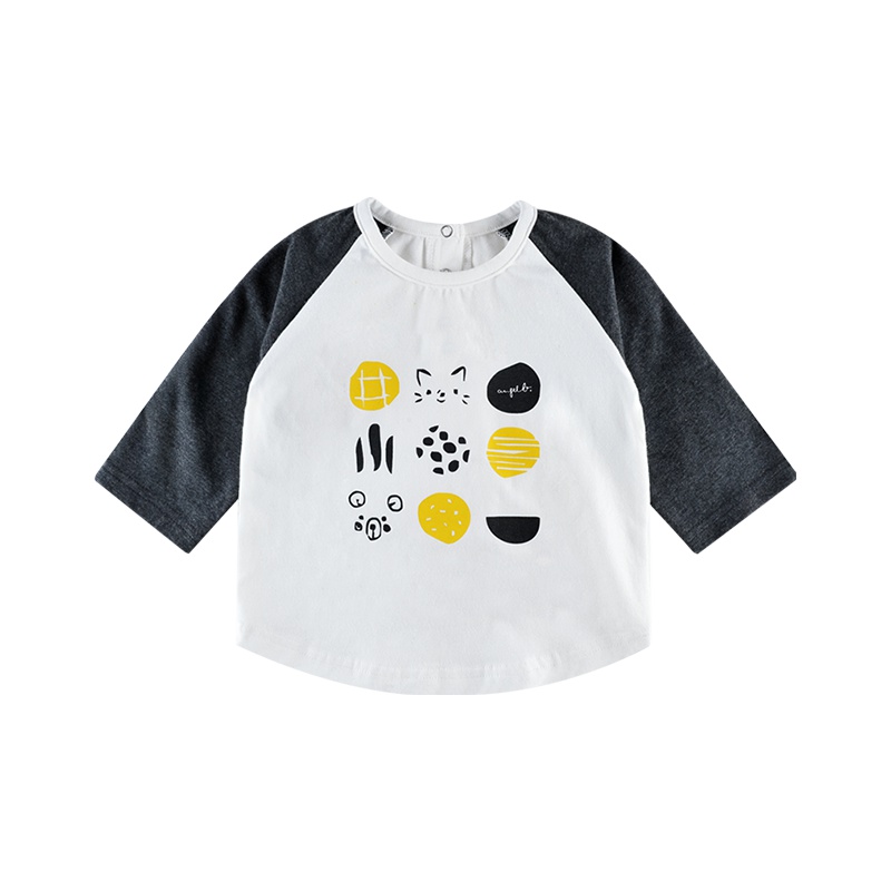 angeeb 宝贝心语 0-4岁宝宝春秋T恤 男童女童撞色印花纯棉上衣 图章印花7分袖T恤
